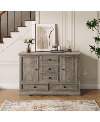 Farmhouse Sideboard Buffet Cabinet with 5 Drawers and 2 Doors Coffee Bar Console Table for Dining Room Living Room Entryway