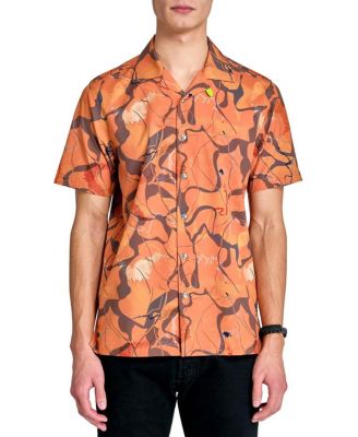 Men's Regular Fit 4-Way Stretch Performance Abstract Line Short Sleeve Button Down