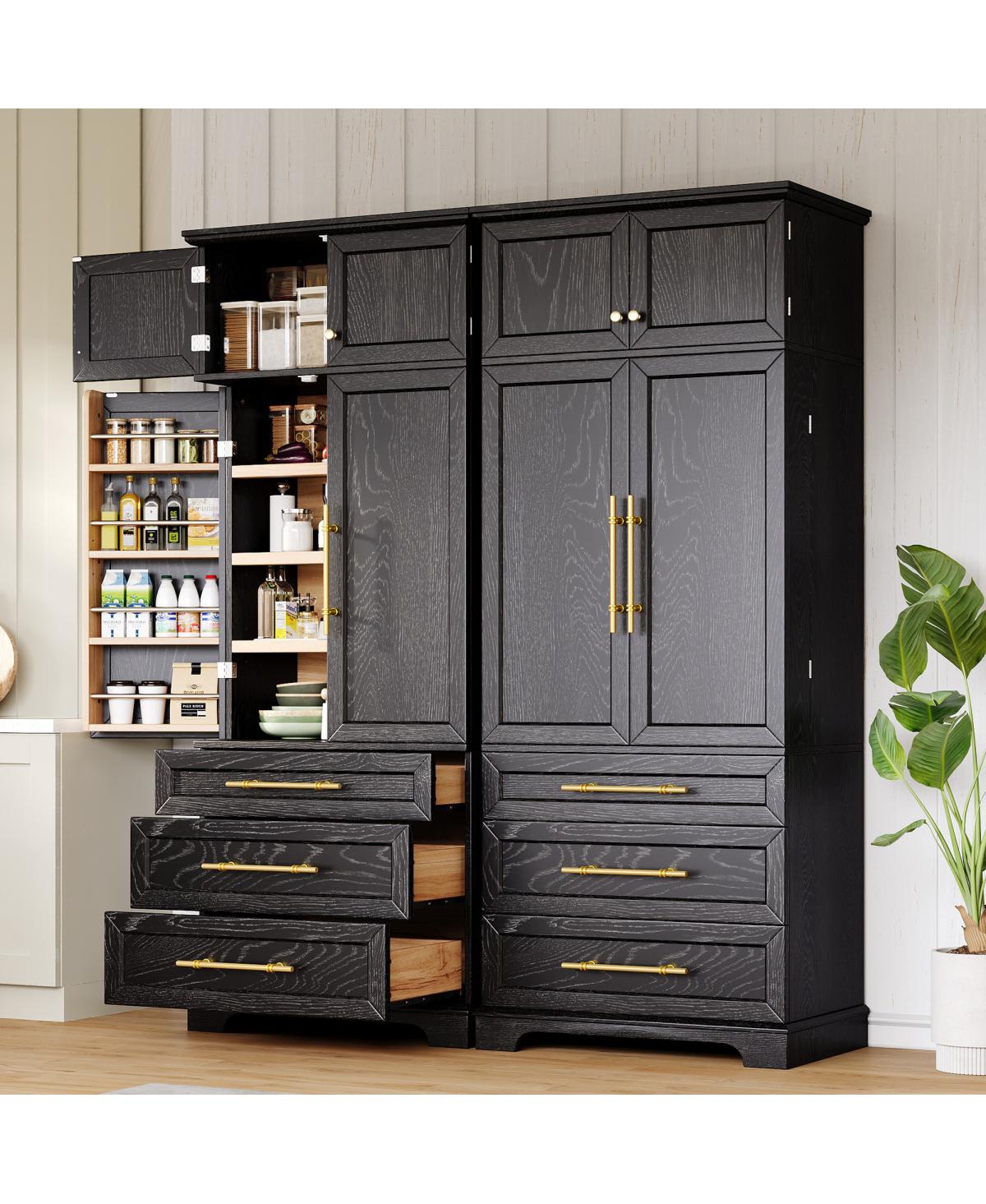 Streamdale Furniture 78.2'' Farmhouse Kitchen Pantry Cabinet with 8 Door Shelves and 3 Drawers Ash