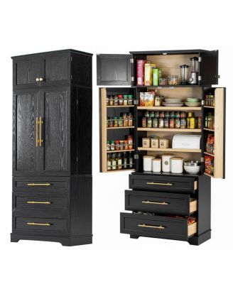 78.2'' Farmhouse Kitchen Pantry Cabinet with 8 Door Shelves and 3 Drawers Ash