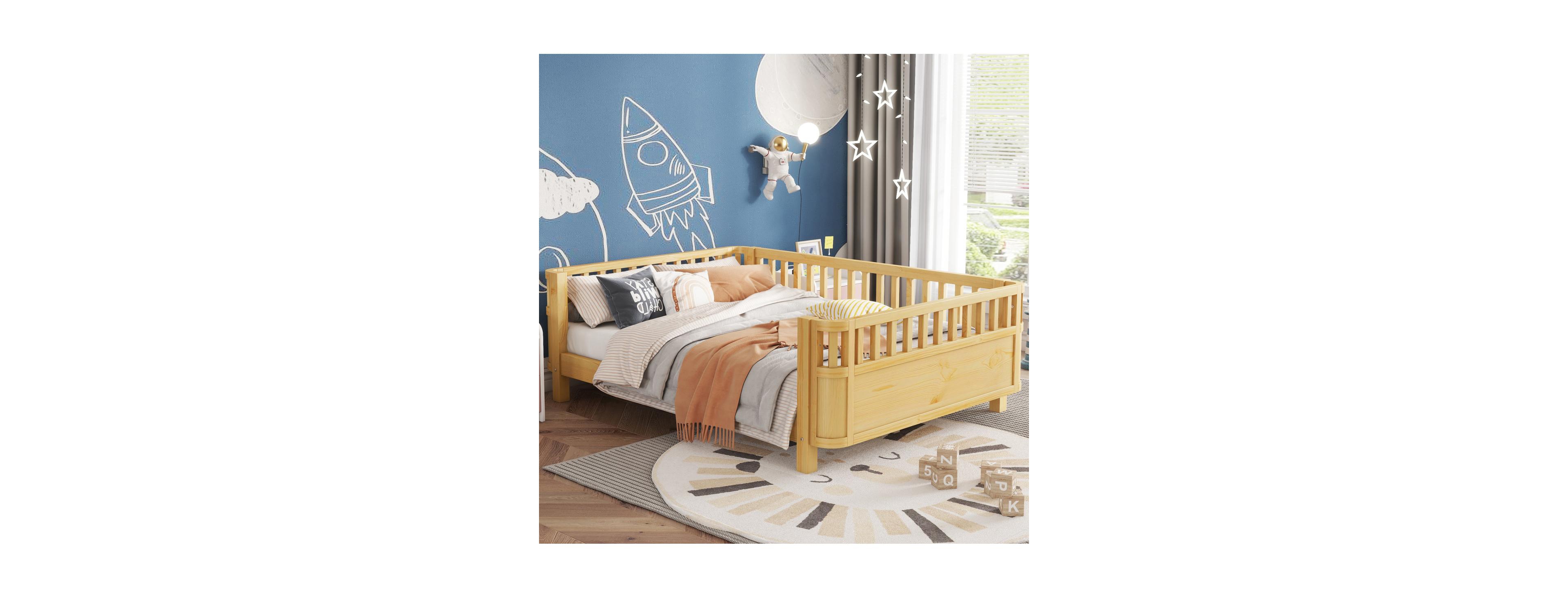 Streamdale Furniture Wood Platform Bed with Rails for Kids