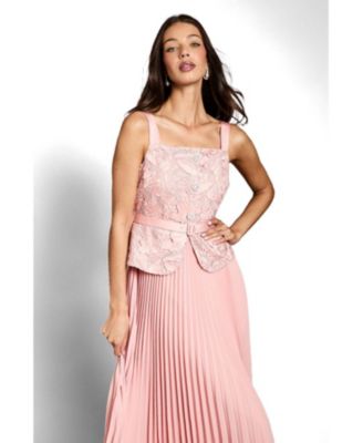 lace belted dress Cutwork Lace Belted Tiered Maxi Dress in Pink