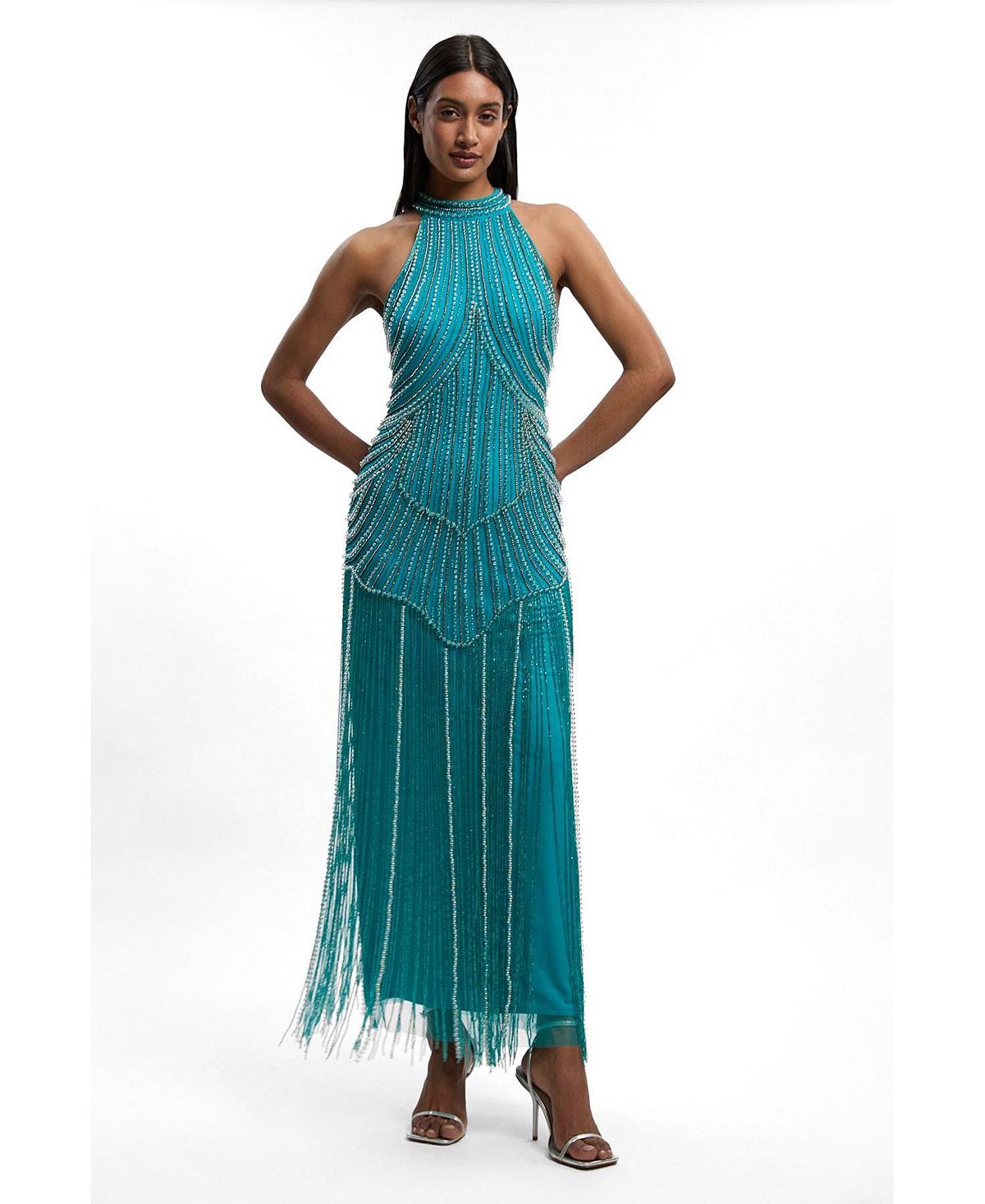 Karen Millen Women's Crystal Fringe Maxi Dress view 1 — MAYCSS fashion products