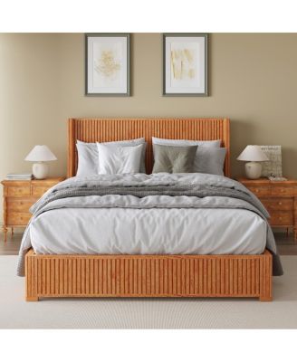  Solid Wood Queen Platform Bed Frame with Headboard Easy Assembly