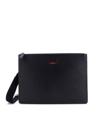 Large Web Strap Front Zip Messenger Bag Leather