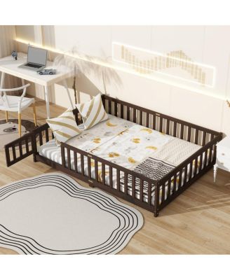  Full Size Floor Bed with Fence and Door Espresso