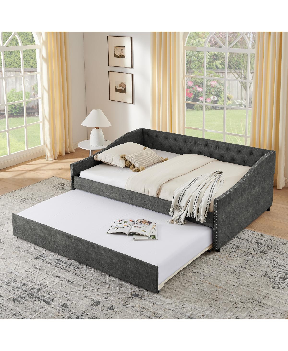 Streamdale Furniture Daybed with Pull-out Usb Charging and Button-Tufted Arms