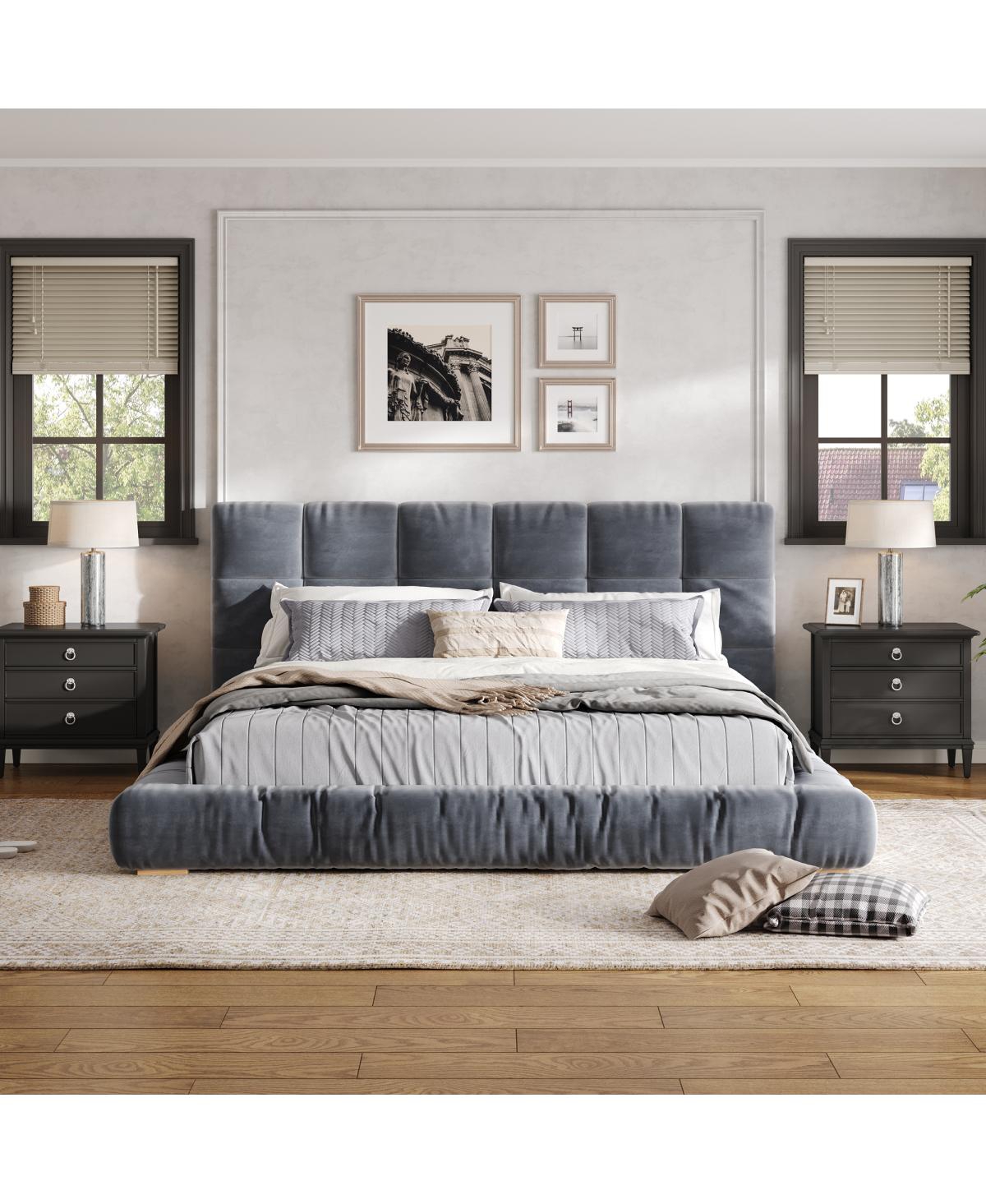 Streamdale Furniture Size Channel Tufted Velvet Platform Bed Frame