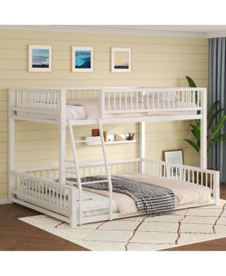 Full XL over Queen Floor Bunk Bed with Ladder and Guardrails