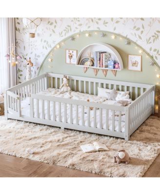 Bed Floor Bed with Safety Guardrails and Door for Kids