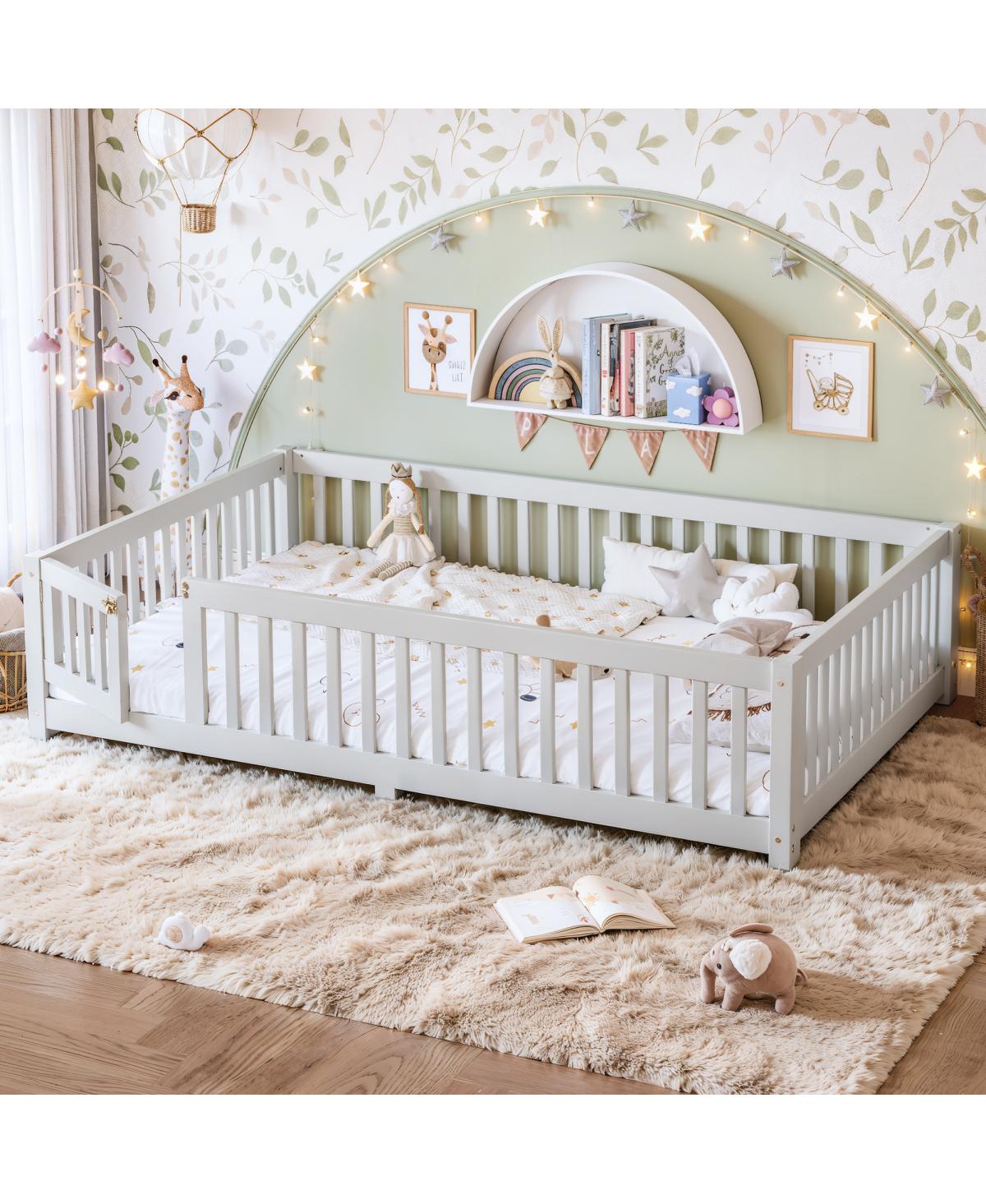 Streamdale Furniture Bed Floor Bed with Safety Guardrails and Door for Kids