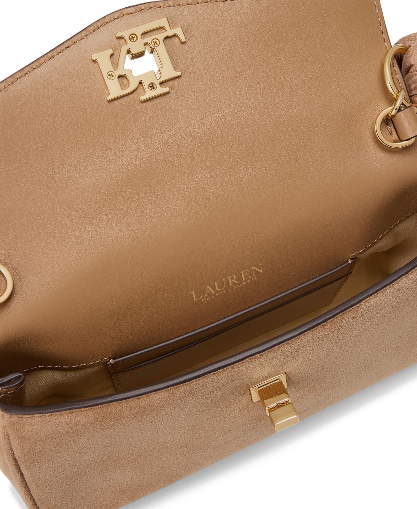 Женская сумка Lauren Ralph Lauren Scarf Trim Suede Small Crossbody, цвет: Верблюжий разноцветный — фото 6