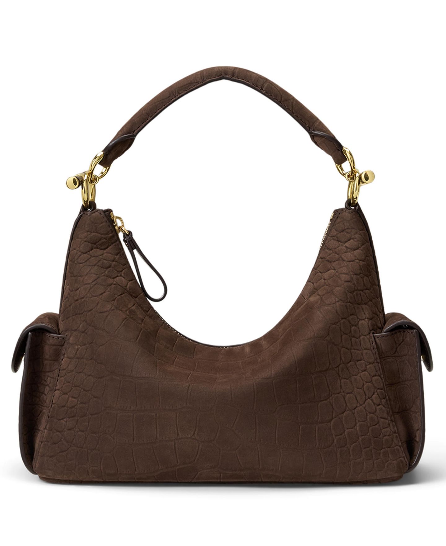 Женская сумка Lauren Ralph Lauren Blaike Suede Croc-Embossed Small Shoulder, цвет: Каштановый коричневый — фото 1