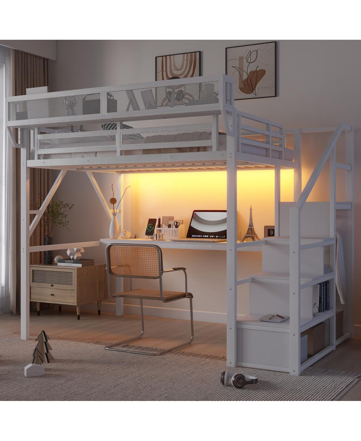 Streamdale Furniture Loft Bed with Desk Charging Station and Stairs