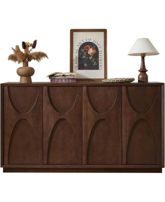 4-Door Solid Wood Carved Accent Cabinet with Adjustable Shelves