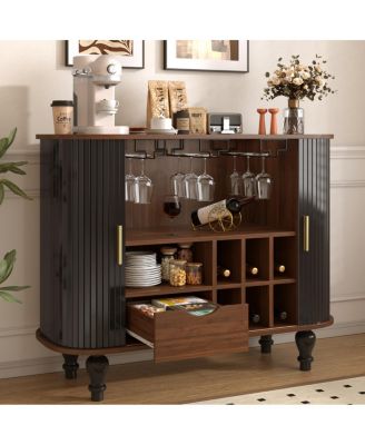 39'' Fluted Mid-Century Modern Bar Cabinet with Wine Storage and Drawer
