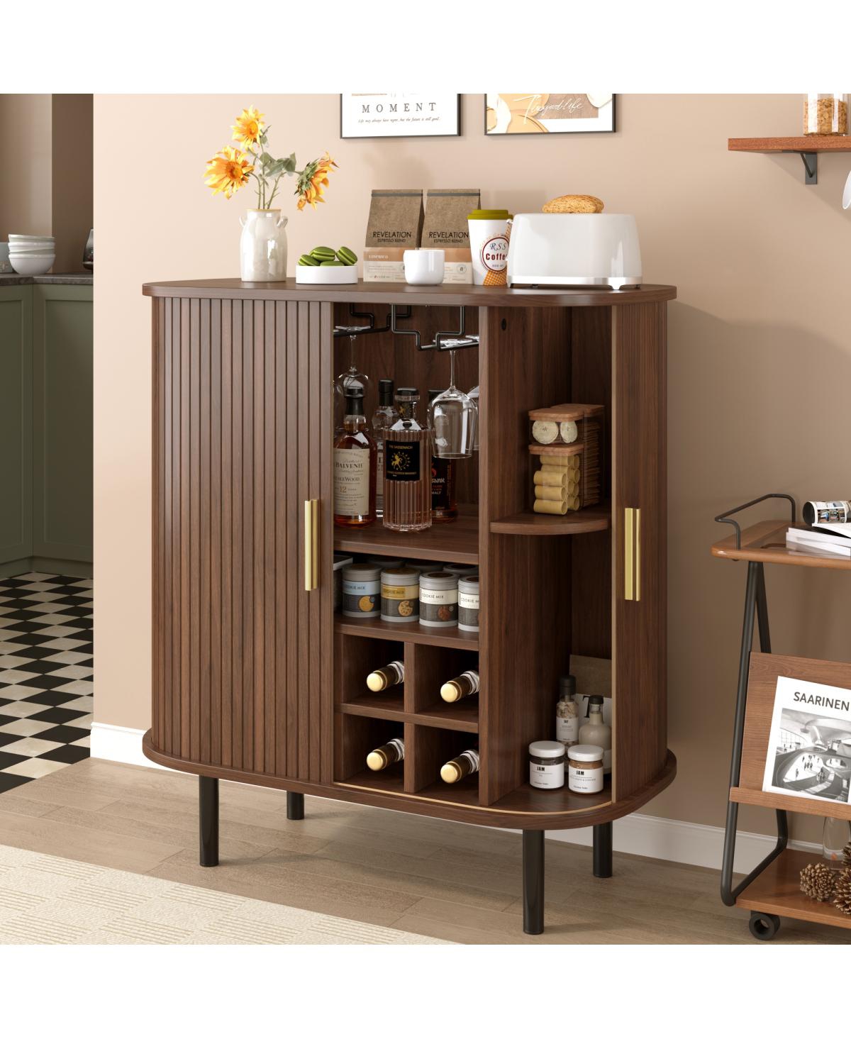 Streamdale Furniture 28'' Fluted Wine Bar Cabinet with Storage and Adjustable Shelves