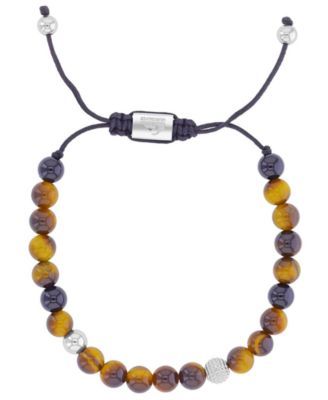 Quiksilver Mens Platinum-Plated Steel Tiger Eye Onyx Adjustable Bracelet - PlatinumBrown 75$