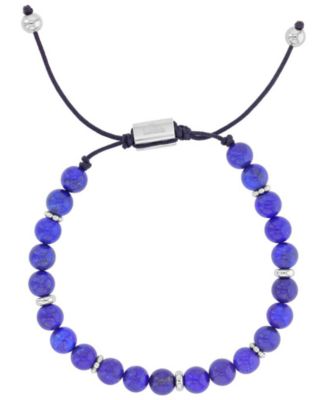 Men's Platinum-Plated Lapis Textured Beads Adjustable Bracelet
