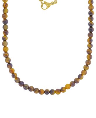 Quiksilver Mens 18k Gold-Plated Steel Yellow Oval Tag Tiger Eye Necklace - GoldBrown 100$