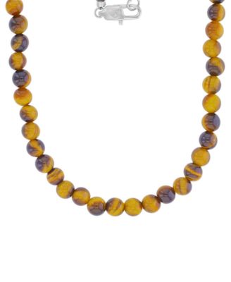 Quiksilver Men's Platinum-Plated Steel Lock Tiger Eye Necklace - Platinum/Brown