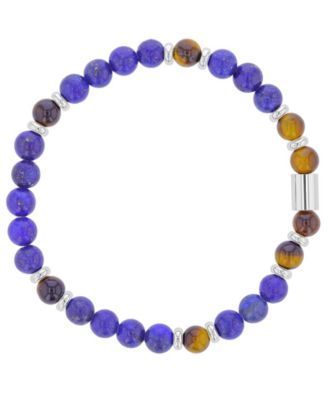 Men's Platinum-Plated Tiger Eye Lapis Stretch Bracelet