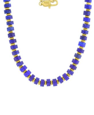 Quiksilver Mens 18k Gold-Plated Steel Yellow Lapis Polished Beads Necklace - GoldBlue 120$