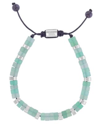 Men's Platinum-Plated Steel Slider Onyx Green Aventurine Adjustable Bracelet