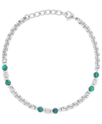 Men's Platinum-Plated Steel Malachite Chain Bracelet