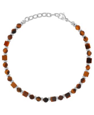 Men's Platinum-Plated Steel Tiger Eye Square Bracelet