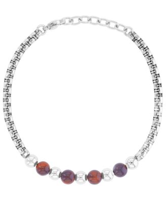 Men's Platinum-Plated Steel Tiger Eye Chain Bracelet