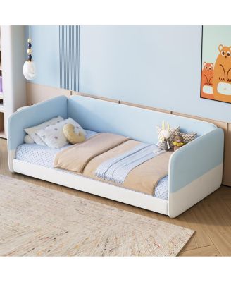 Twin Montessori Floor Bed with Upholstered Headboard and Armrests
