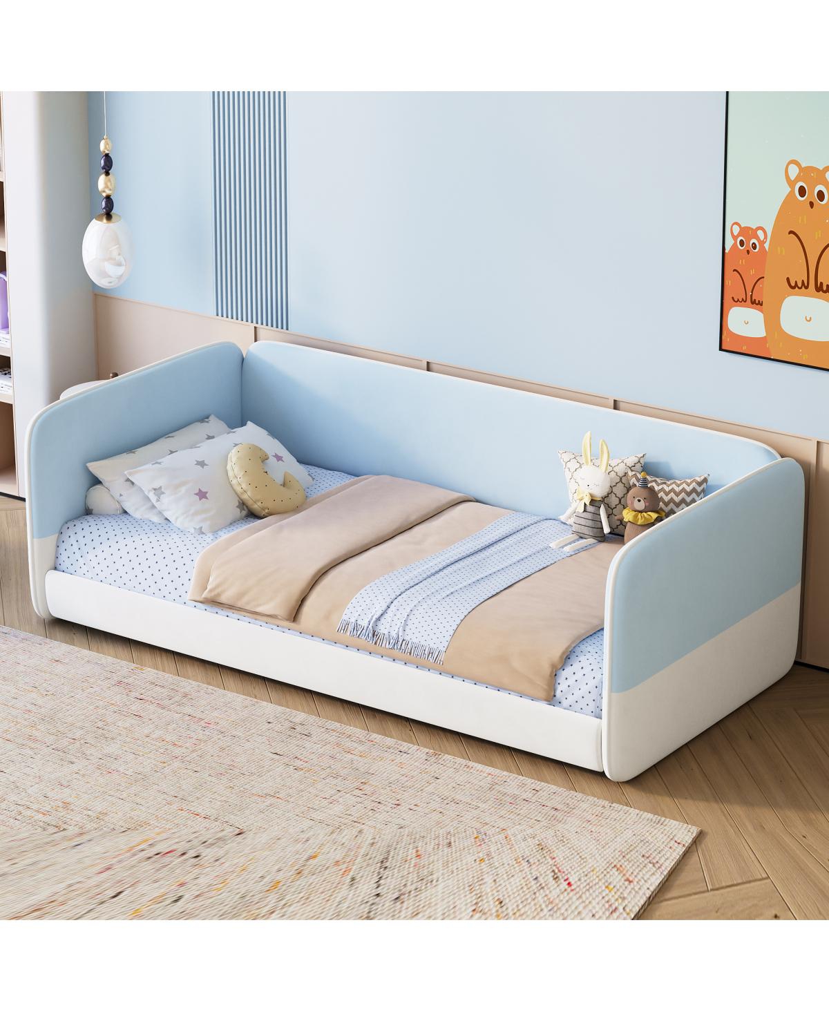 Streamdale Furniture Twin Montessori Floor Bed with Upholstered Headboard and Armrests