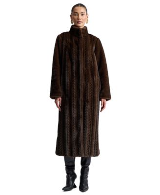 Women's Maxi Braided Faux Fur Coat