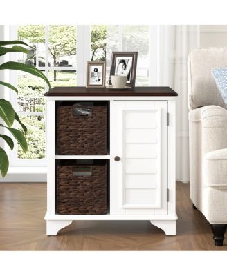 End Table Side Table with a shutter style design.With two woven grass baskets