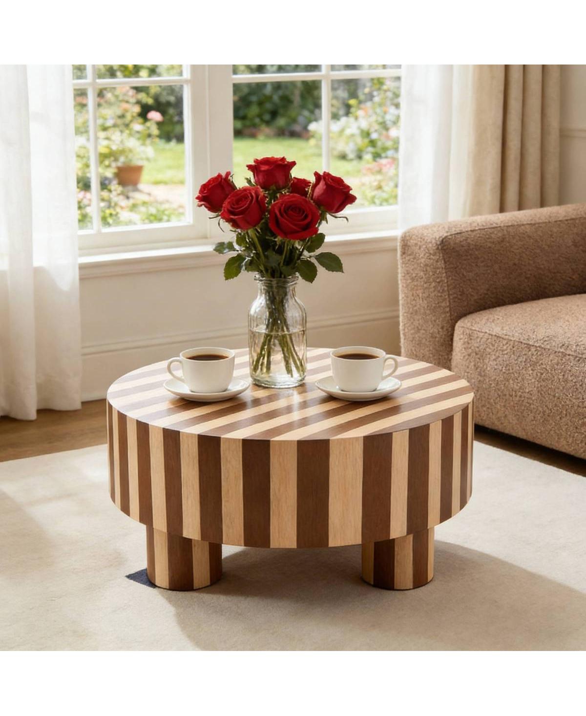Streamdale Furniture Round Wood Coffee Table Natural Finish For Living Room