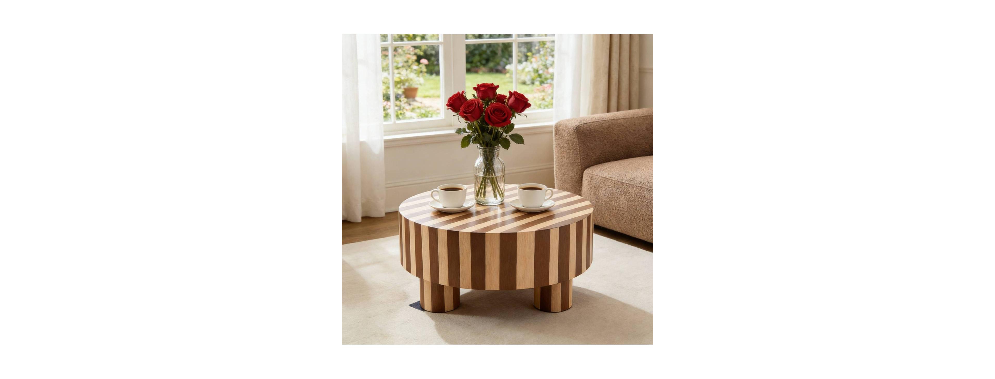 Streamdale Furniture Round Wood Coffee Table Natural Finish For Living Room