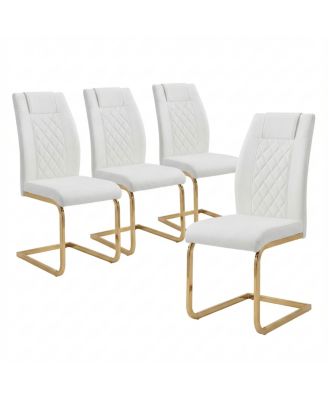  Set of 4 High-Back PU Leather Dining Chairs with Gold Legs