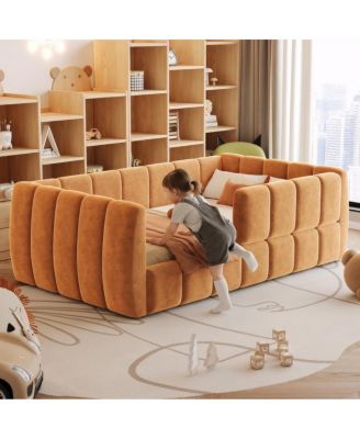 Upholstered Toddler Floor Daybed with Removable Guardrails