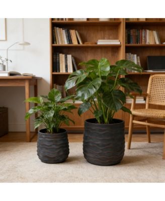 Set of 2 Large Round Magnesium Oxide Planters with Drainage Holes