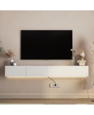 Floating Wall-Mounted TV Stand with LED Lights and Power Outlet