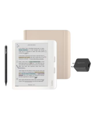 Libra Colour eReader with Sand Notebook SleepCover Case, Stylus and AC Bundle