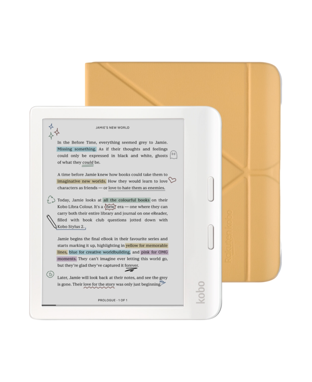 Kobo Libra Color eReader with Sleep Cover Case Bundle - Butter yellow