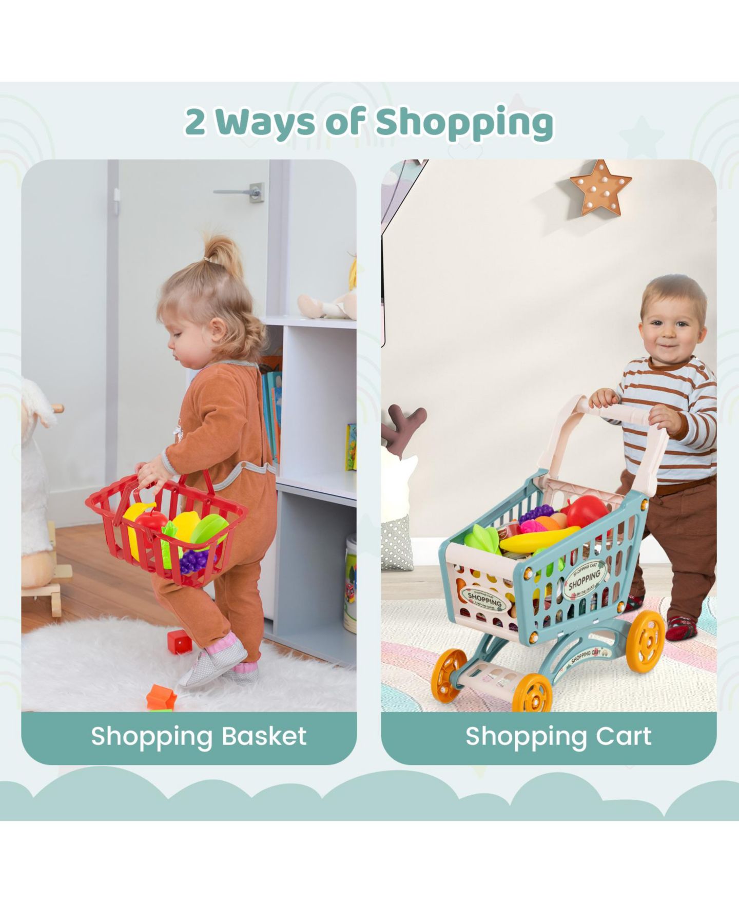Детский игровой набор Mecale Supermarket Shopping Cart 76-Piece Playset, Ages 3+, цвет: Синий — фото 10
