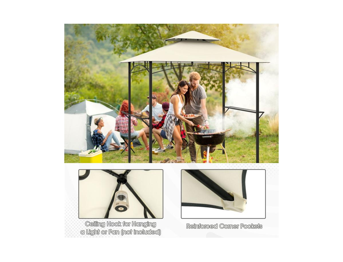 Boyel Living Outdoor Double-Tiered Grill Gazebo Canopy with 2 Shelves and 7 Hooks