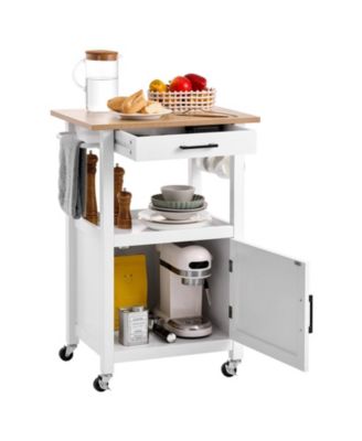 18x23" Kitchen Island Cart with Single Door Cabinet, Drawer, Towel Rack, Hooks, Swivel Wheels