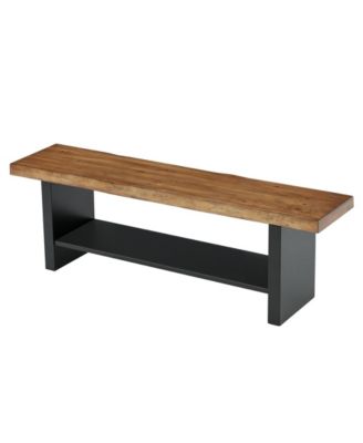 55" Wooden Entryway Bench with Open Shoe Storage Shelves