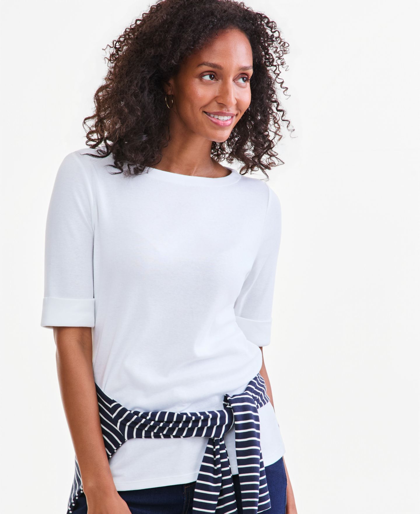 Женский топ Style & Co Boat-Neck Elbow Sleeve Cotton, цвет: Яркий белый — фото 3