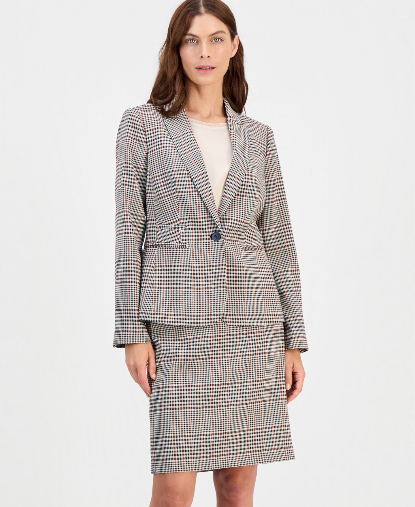 Женский пиджак Tahari ASL Petite Plaid One-Button Blazer, цвет: Карамельный чёрный — фото 2