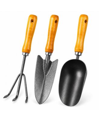 3-in-1 Garden Hand Tools Set Carbon Steel Wooden Handle Trowel Transplanter Cultivator Gifts